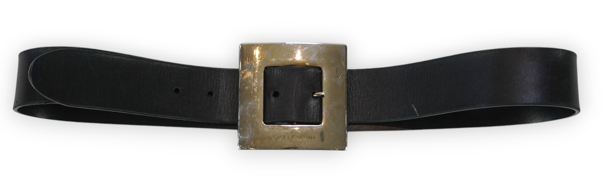 Two lady's Dolce & Gabbana black leather belts with silver metal buckles size 42/90